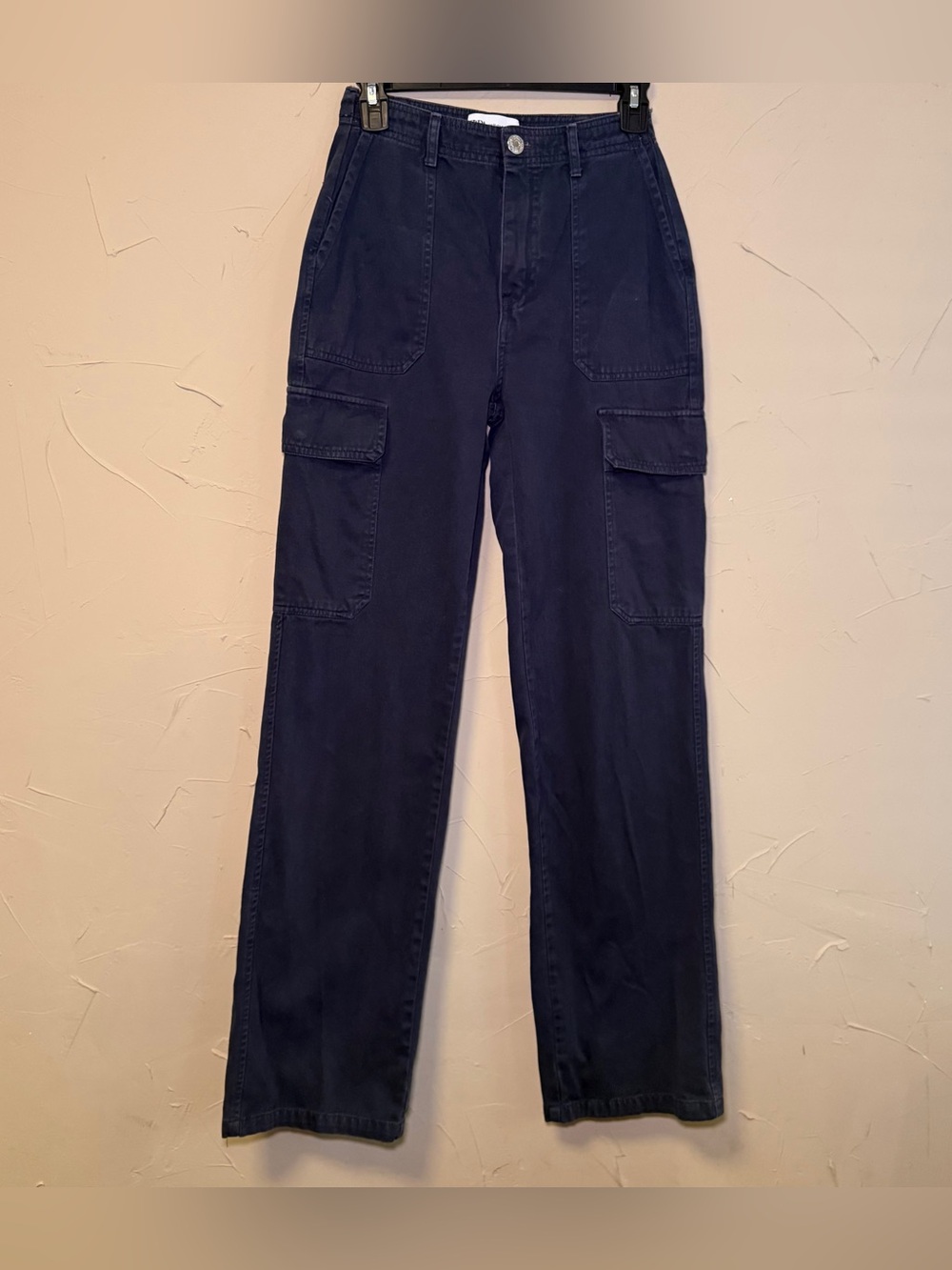 Zara High Rise Straight Leg Cargo Pants Navy Multi Pocket Utility Womens Size 4